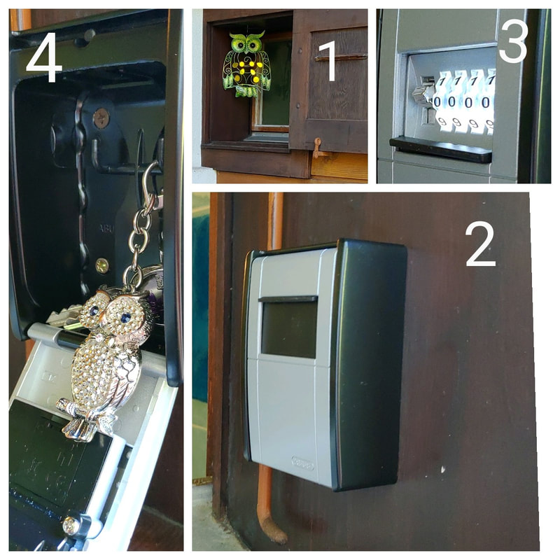 sortir les clefs de la boîte : 1°baisser le clapet noir, 2° entrer le code, 3°appuyer sur le bouton en métal à gauche des chiffres, 4° prendre les clefs, 5° refermer la boîte et BROUILLER le CODE . take the keys out of the box: 1° lower the black flap, 2° enter the code, 3° press the metal button to the left of the numbers, 4° take the keys, 5° close the box and SCREAM the CODE